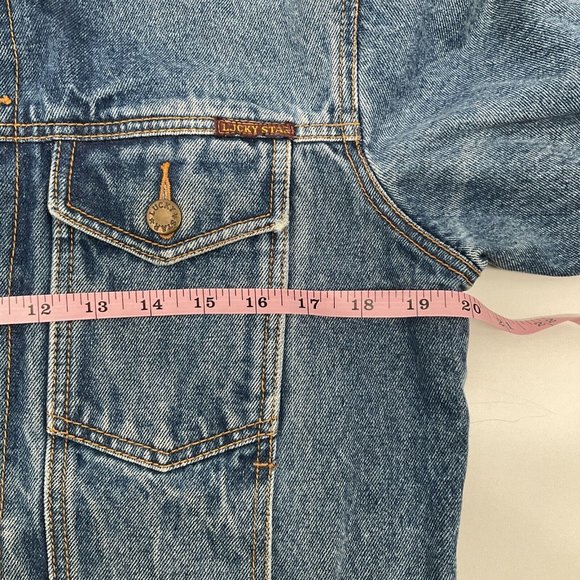 Vintage Hand Painted Denim Jacket Boho Hippie Woman Sun Angel Clouds Wom… - Picture 9 of 11